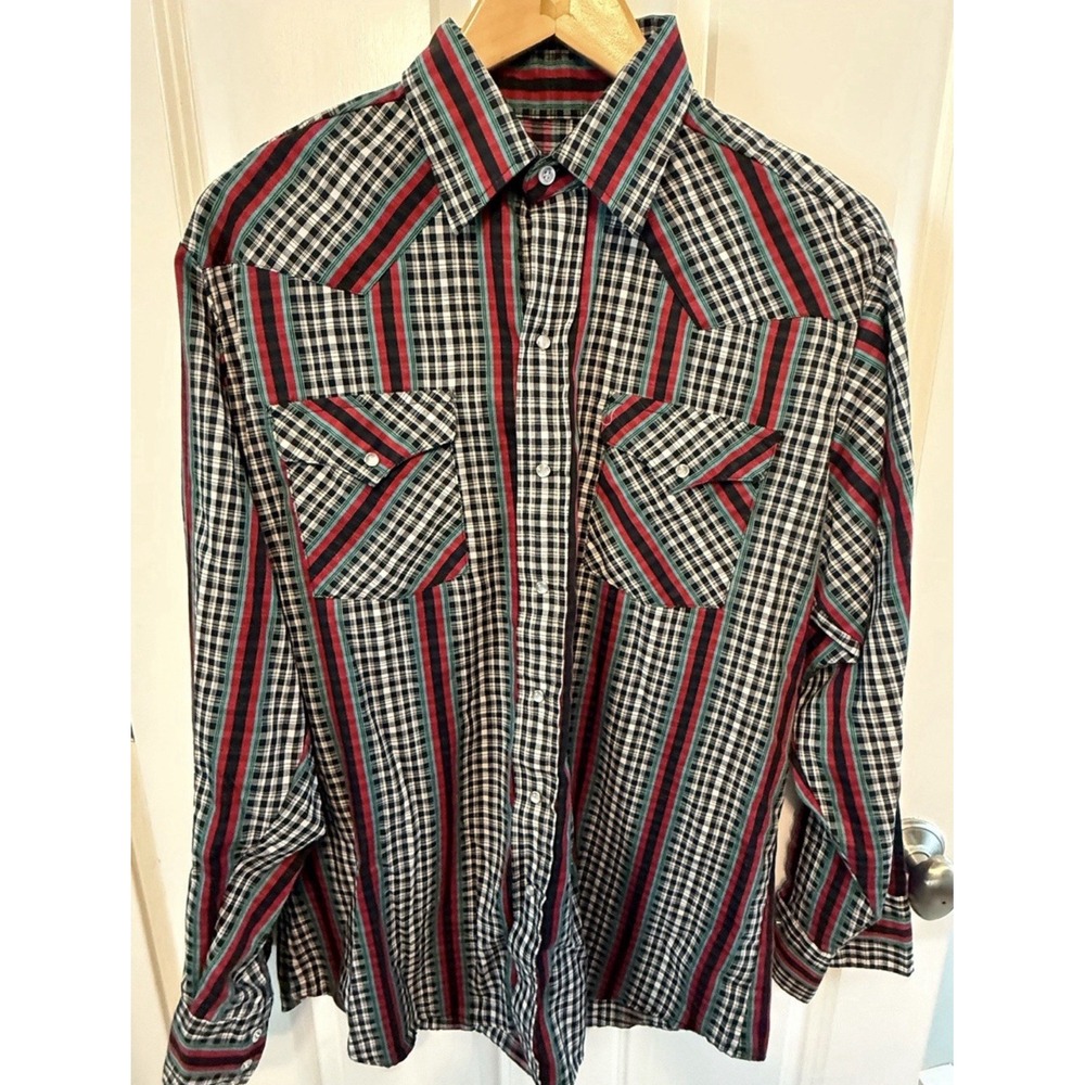 Panhandle Slim Rough Stock Western Plaid Button Down Shirt Mens 16.5 35 Red Teal